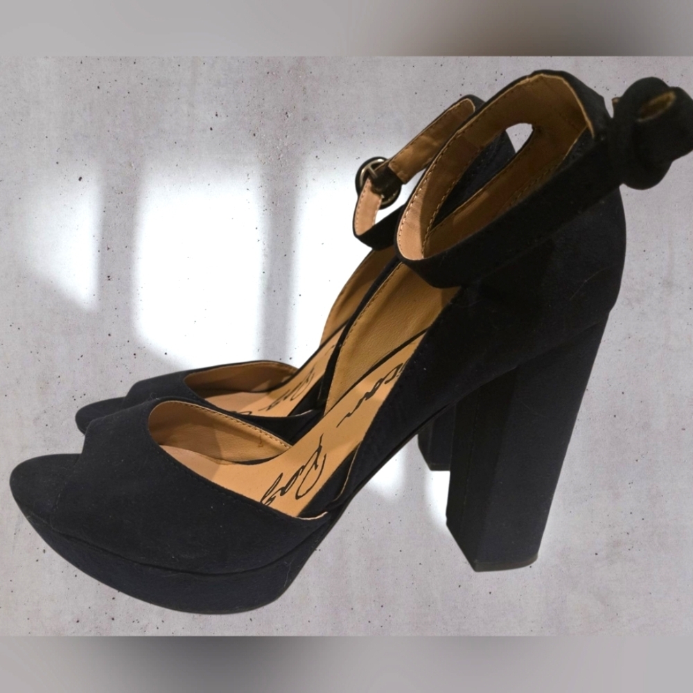 American Rag MACYS Retro Peep Toe Navy Blue Pumps 8